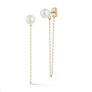 CULTURED Freshwater Pearl Chain Earrings in 14K Yellow Gold